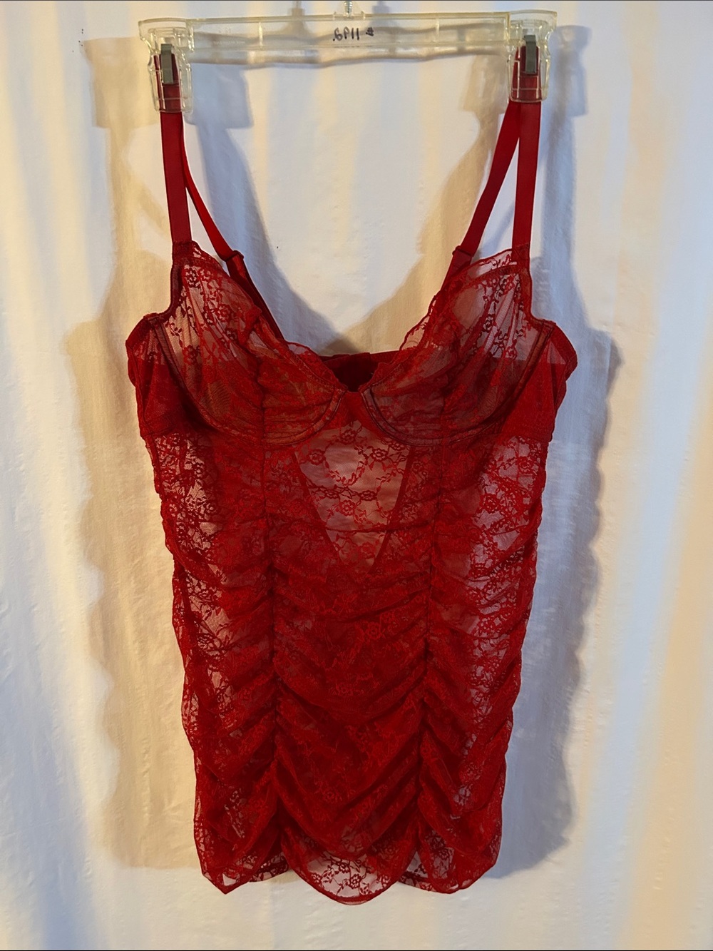 Adore Me Red Lace Sheer Lace Chemise with Underwire Cups